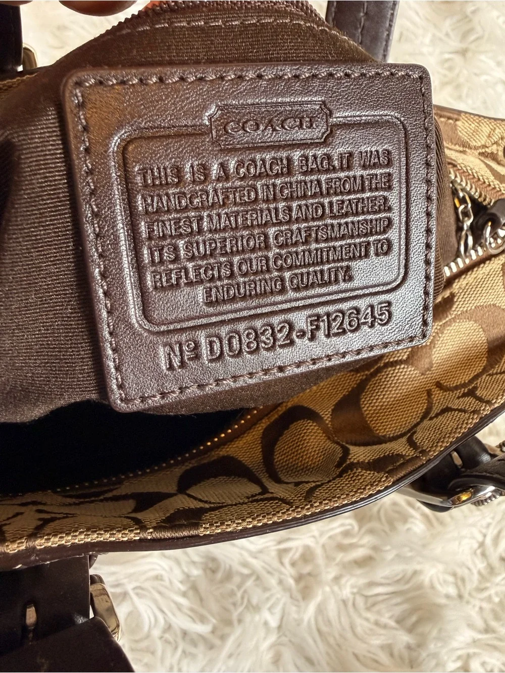Coach Brown Signature Canvas Tote with Dark Brown Leather Trim
